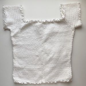 hollister smocked off the shoulder white top